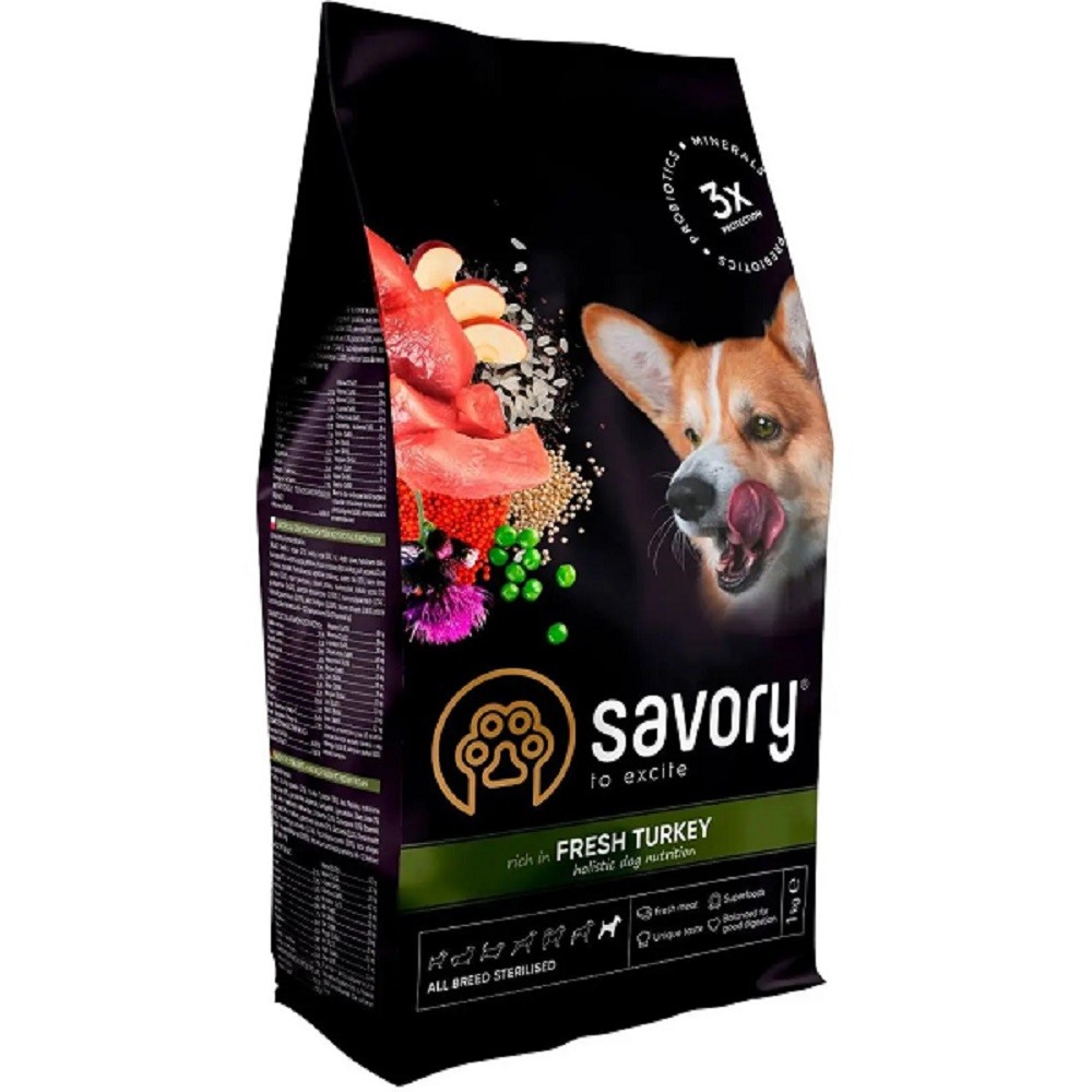 Savory Adult All Breeds Sterilised Fresh Turkey для стерилізованих собак 3 кг