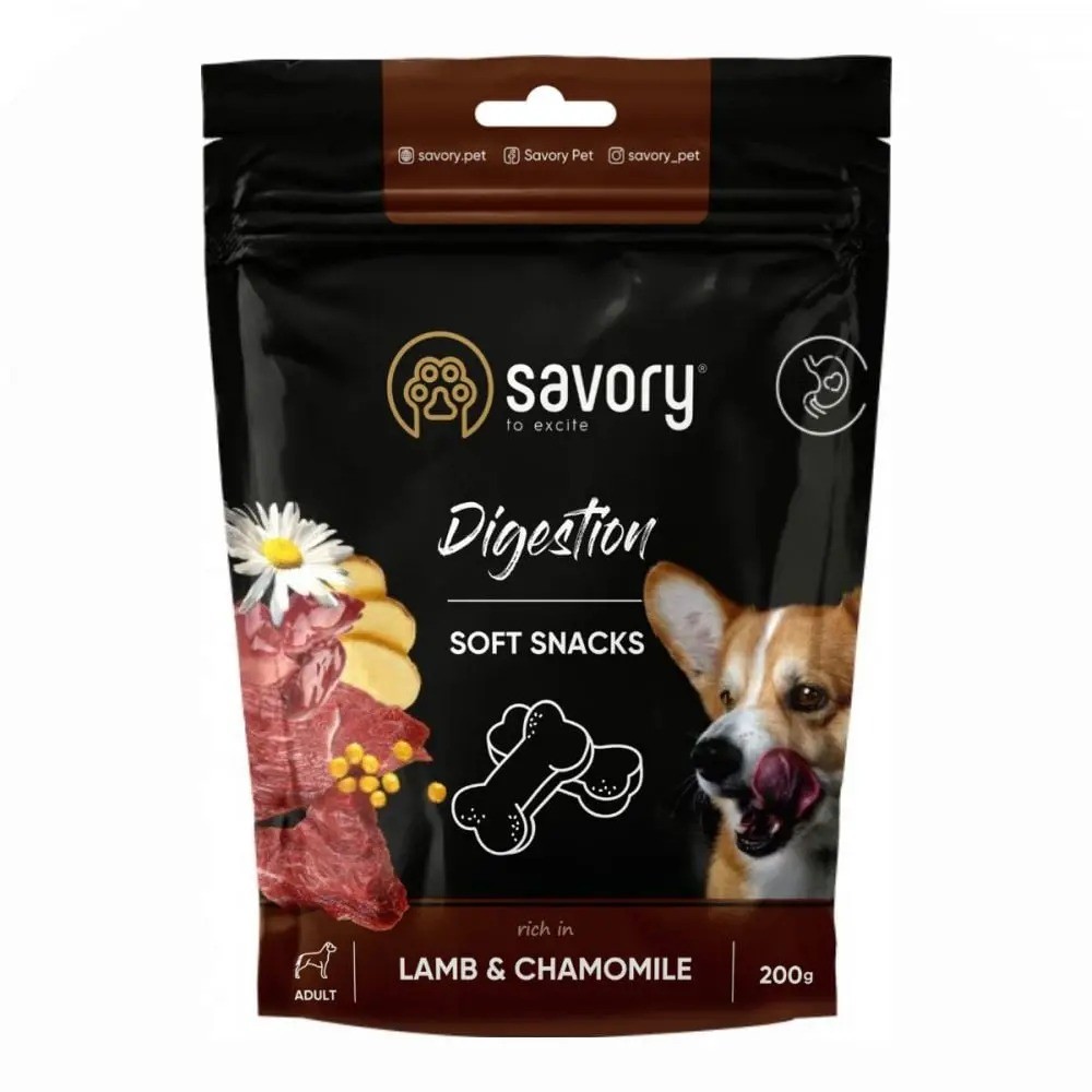 Ласощі Savory Dog Digestion Soft Snack з ягнятком та ромашкою для собак 200 г (31348)