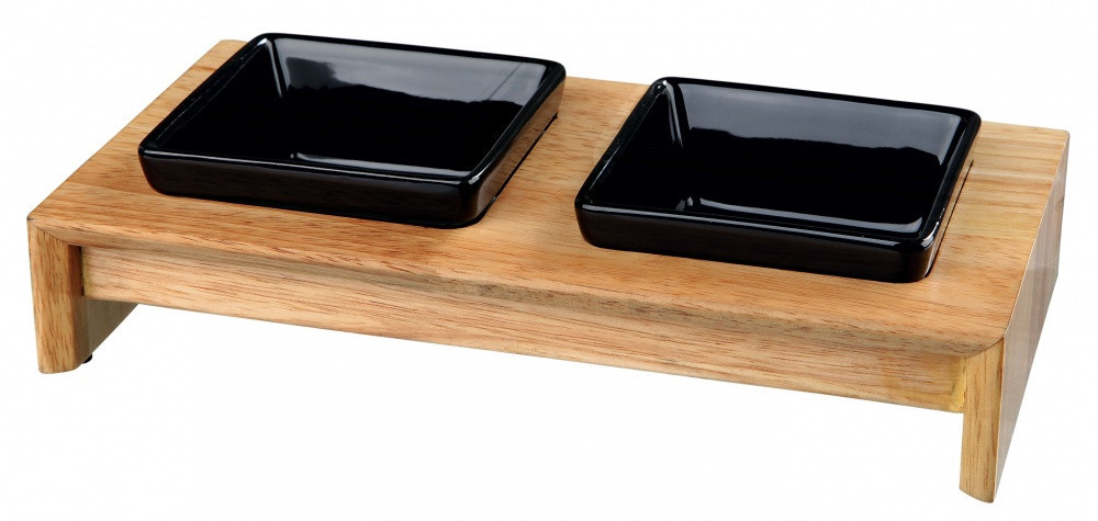 Подставка Trixie Bowl Set с 2 мисками для собак, керамика и дерево, 0.2 л (24820)